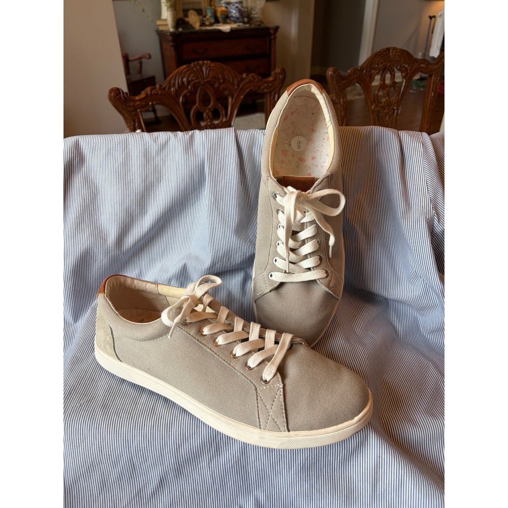 Revitalign Women Canvas Lace Up Orthotic Sneakers Taupe Tan Size 12B